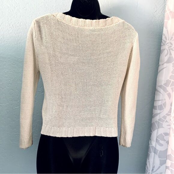 Zebra Cream Cable Knit Cropped Scoop Neck Sweater Size Small - Picture 5 of 9